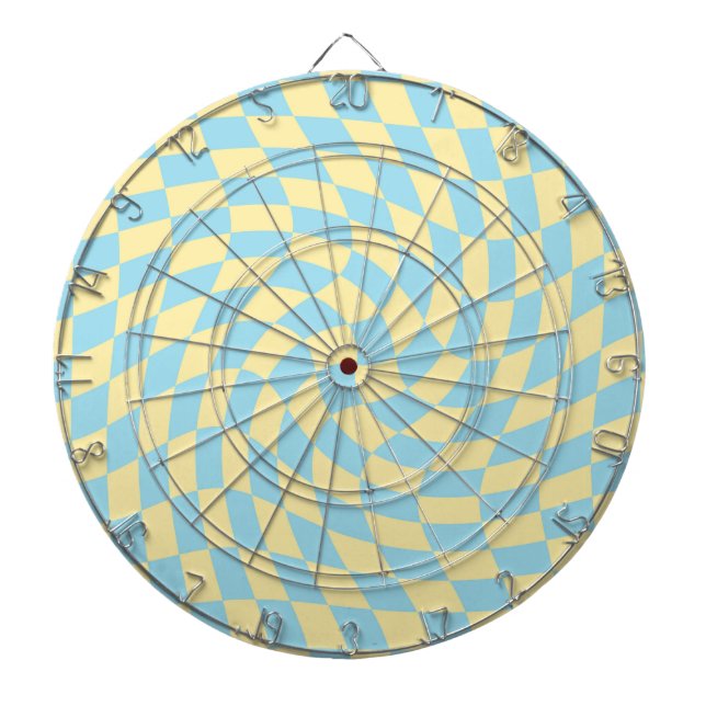 Retro Blue Yellow Pastel Warped Chequerboard  Dartboard (Front)