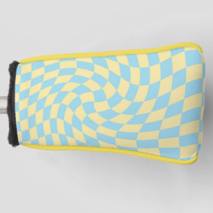 Retro Blue Yellow Pastel Warped Chequerboard  Golf Head Cover
