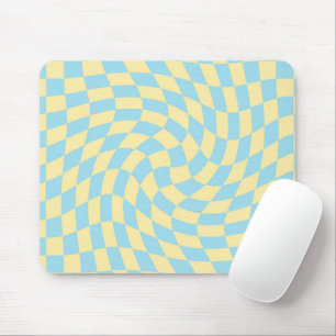 Retro Blue Yellow Pastel Warped Chequerboard  Mouse Pad