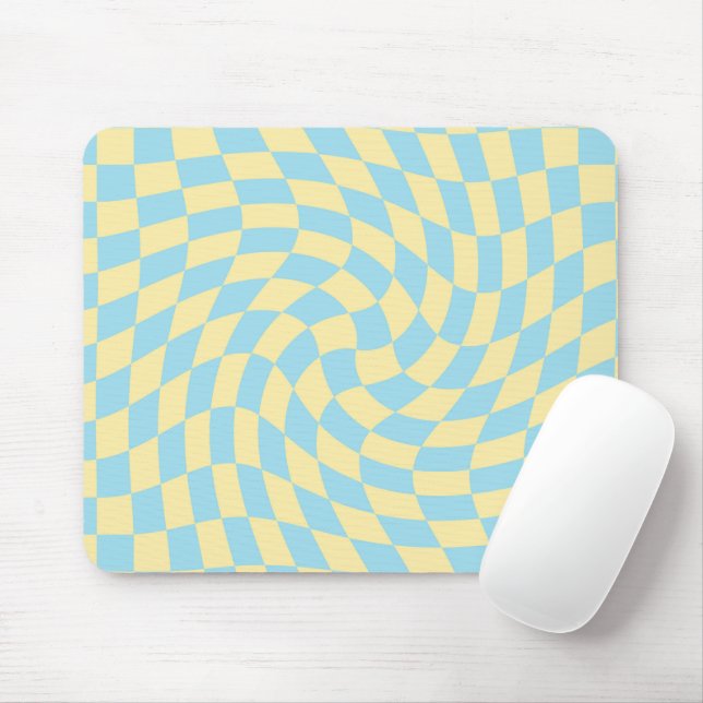 Retro Blue Yellow Pastel Warped Chequerboard  Mouse Pad (With Mouse)