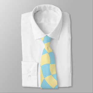 Retro Blue Yellow Pastel Warped Chequerboard  Tie