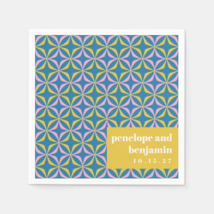 Retro Blue Yellow Pattern Fun Bold Wedding Custom Napkin