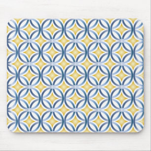 Retro Blue & Yellow Pattern Mouse Pad