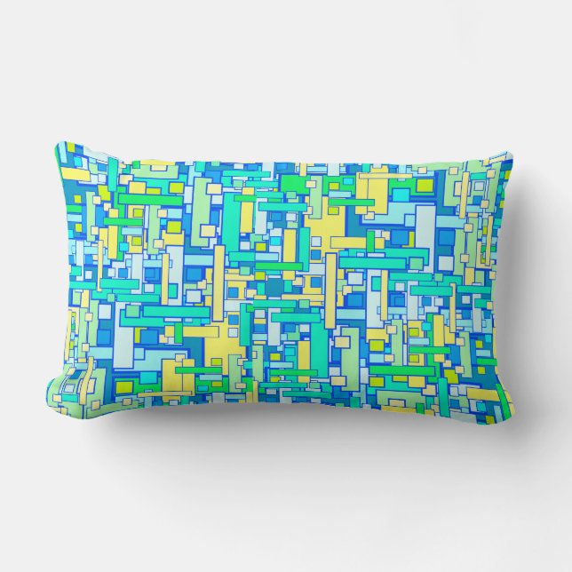 Retro Blue Yellow Square Pillow Lumbar (Front)