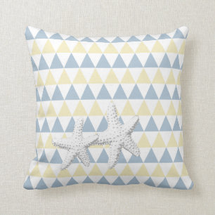 Retro Blue & Yellow Tri-Pattern Starfish Couple Cushion