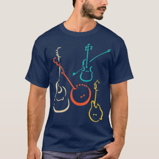 Retro bluegrass guitars banjos fiddles mandolins T-Shirt