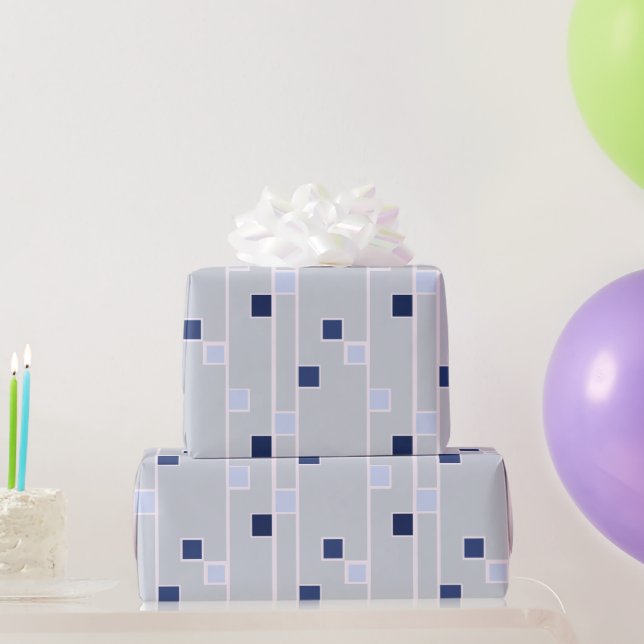 Retro blues stripes and squares wrapping paper (Party Gifts)