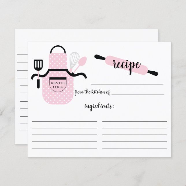 Retro Blush Apron Kitchen Tools Recipe Card (Front/Back)