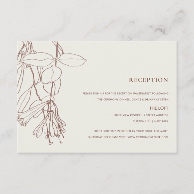 RETRO BLUSH OFF WHITE LINE DRAWING FLORA RECEPTION ENCLOSURE CARD (Front)