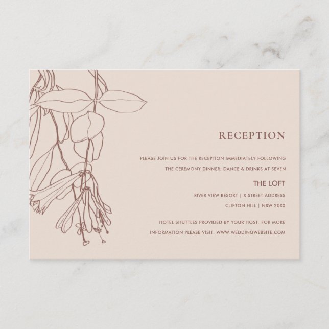 RETRO BLUSH PASTEL LINE DRAWING FLORA RECEPTION ENCLOSURE CARD (Front)