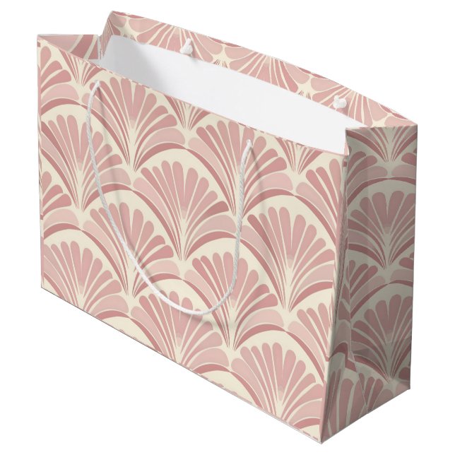 Retro blush pink art deco fans pattern large gift bag (Back Angled)