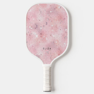 Retro Blush Pink Disco Mirror   Monogram Pickleball Paddle