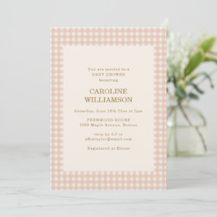 Retro Blush Pink Gingham Cute Baby Girl Shower Invitation