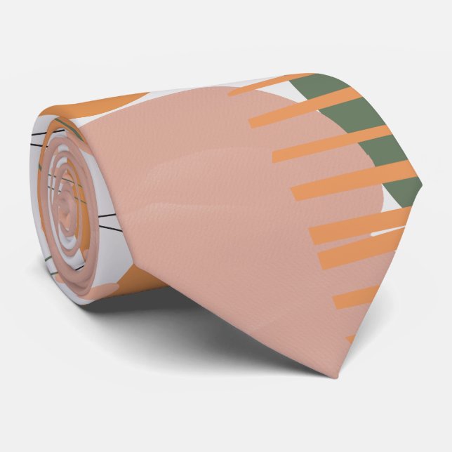 retro Blush pink orange green abstract pattern Tie (Rolled)