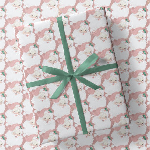 Retro Blush Pink Vintage Santa Claus Christmas Wrapping Paper