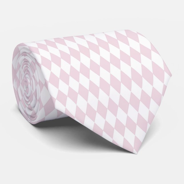 Retro Blush Pink & White Abstract Diamond Pattern  Tie (Rolled)