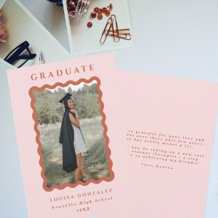 Retro Blush & Terracotta Waves Photo Graduation Announcement