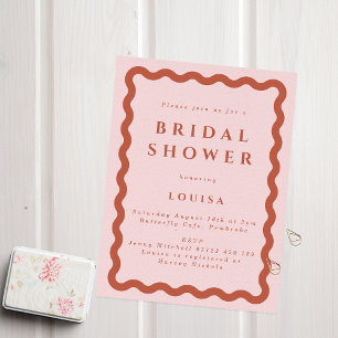 Retro Blush & Terracotta Wavy Bridal Shower Invitation