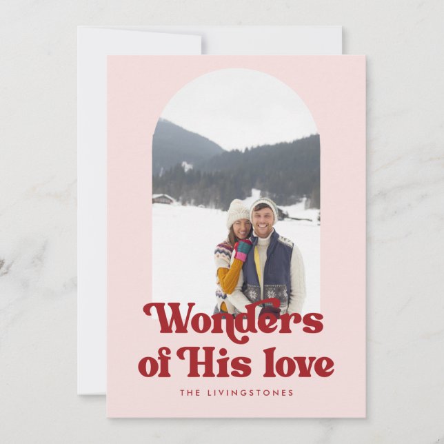  Retro Blush Wonders of His Love Arch Photo Holida Holiday Card (Front)