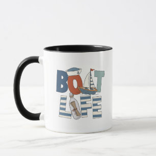 Retro Boat Life Typography Marine Nautical Sailor  Mug