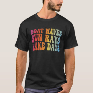 Retro Boat Waves Sun Rays Lake Days Sailing Boat L T-Shirt