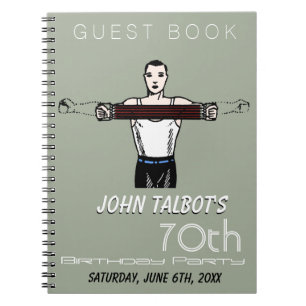Retro Bodybuilding 70th Birthday Party Guest Book