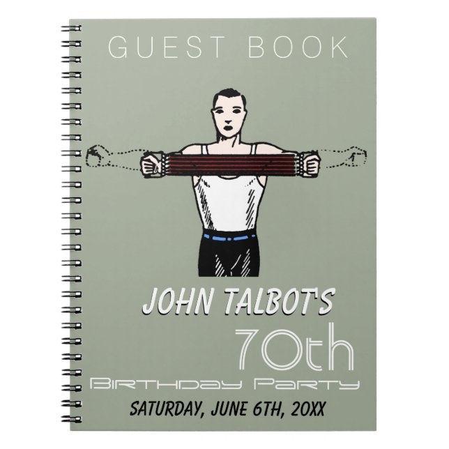 Retro Bodybuilding 70th Birthday Party Guest Book (Front)