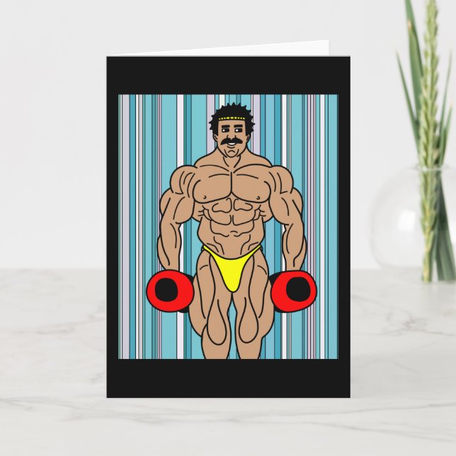 Retro Bodybuilding Lifting Weights Card (Front)