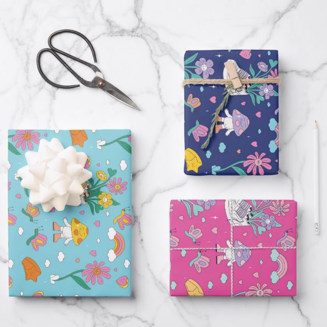 Retro Bohemian Flower Garden Floral Pattern Wrapping Paper Sheet (Front)