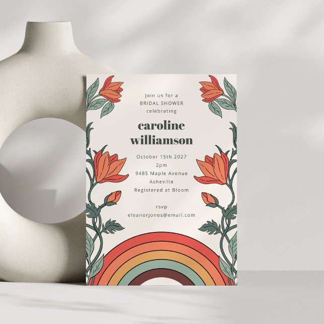 Retro Bohemian Rainbow Floral Unique Bridal Shower Invitation (Creator Uploaded)