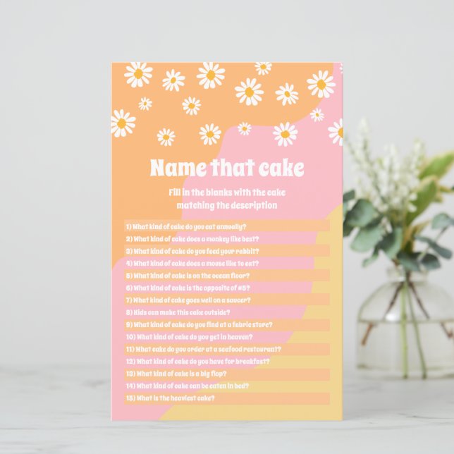 Retro Boho 70s Bridal Shower Name That Cake Game  (Standing Front)