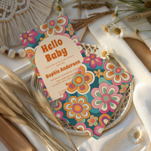 Retro Boho 70s Groovy Floral Baby Shower    Invitation