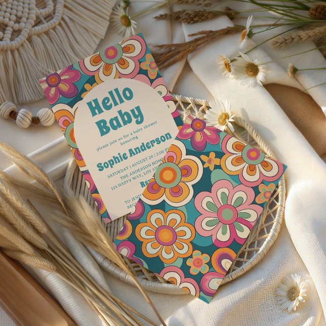 Retro Boho 70s Groovy Floral Baby Shower    Invitation (Creator Uploaded)