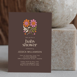 Retro Boho 70s Smile Floral Groovy Baby Shower Invitation
