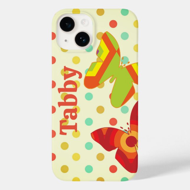 Retro boho 70's stripe polka dot butterfly orange Case-Mate iPhone case (Back)