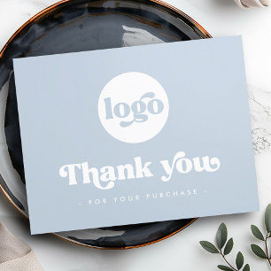 Retro boho add logo dusty blue thank you card