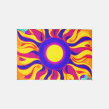 Retro Boho Area Rug Sunburst Hippie Vintage