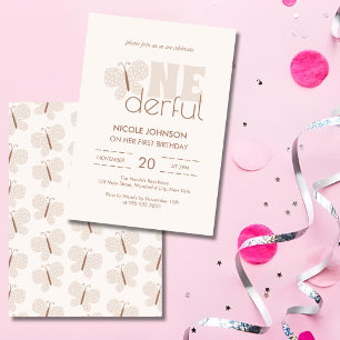 Retro Boho Baby Butterfly Kids 1st Birthday Invitation