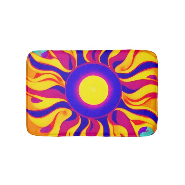 Retro Boho Bath Mat Trippy Sunburst Hippie Vintage (Front)