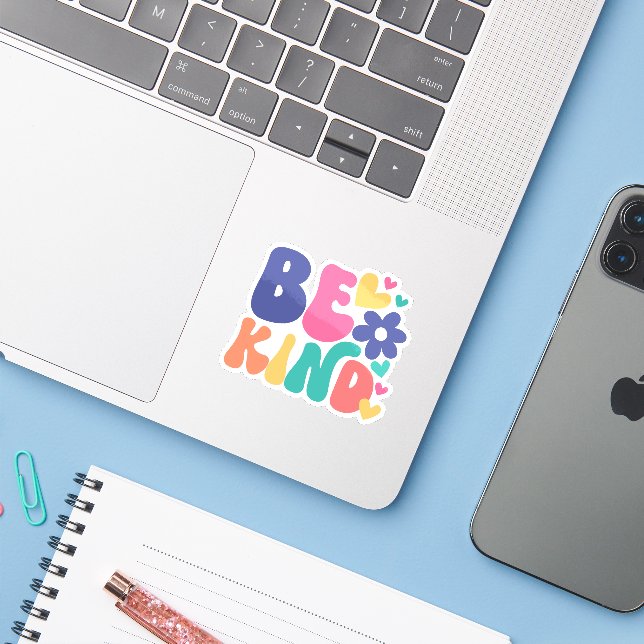 Retro Boho Be Kind  – Colourful Groovy Flower Hear (Laptop w/ iPhone)