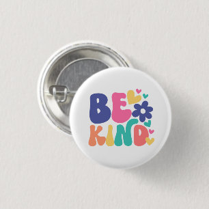 Retro Boho Be Kind  – Colourful Groovy Flower Hear 3 Cm Round Badge