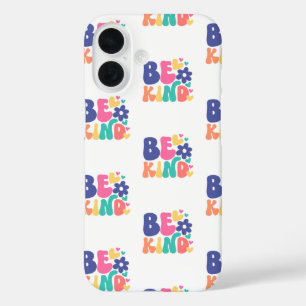 Retro Boho Be Kind  – Colourful Groovy Flower Hear iPhone 16 Case