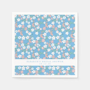 Retro Boho Blue Ditsy Floral Custom Bridal Shower Napkin