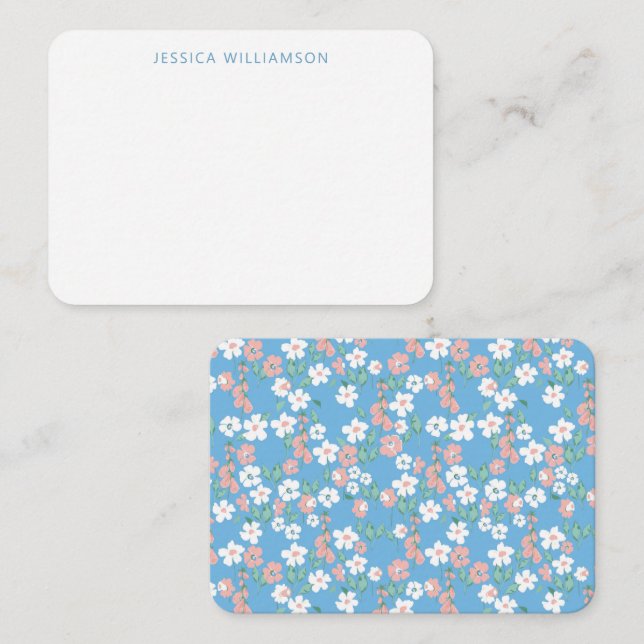 Retro Boho Blue Ditsy Floral Custom Gift Enclosure Card (Front/Back)
