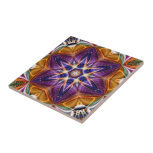 Retro Boho Bohemian Hippie Trippy Rosette Mandala Ceramic Tile