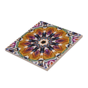 Retro Boho Bohemian Hippie Trippy Rosette Mandala Ceramic Tile