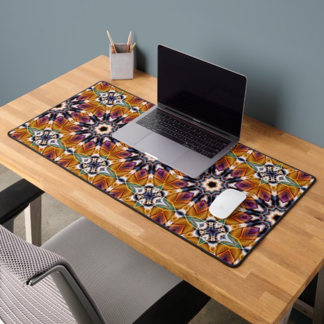 Retro Boho Bohemian Hippie Trippy Rosette Mandala Desk Mat (Office 2)