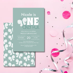 Retro Boho Butterfly 1st Birthday Dusty Blue Invitation