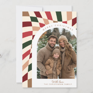 Retro Boho Chequered Photo Christmas Card