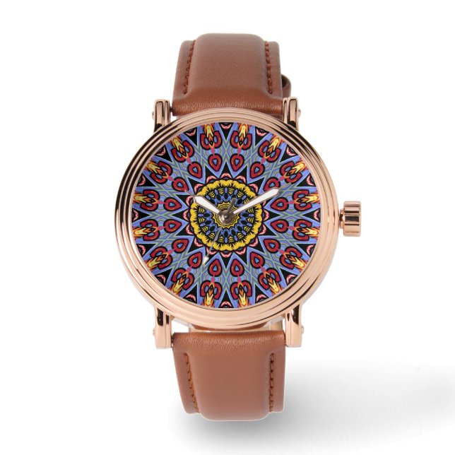 Retro Boho Chic Bohemian Hippie Rosette Mandala Watch (Front)